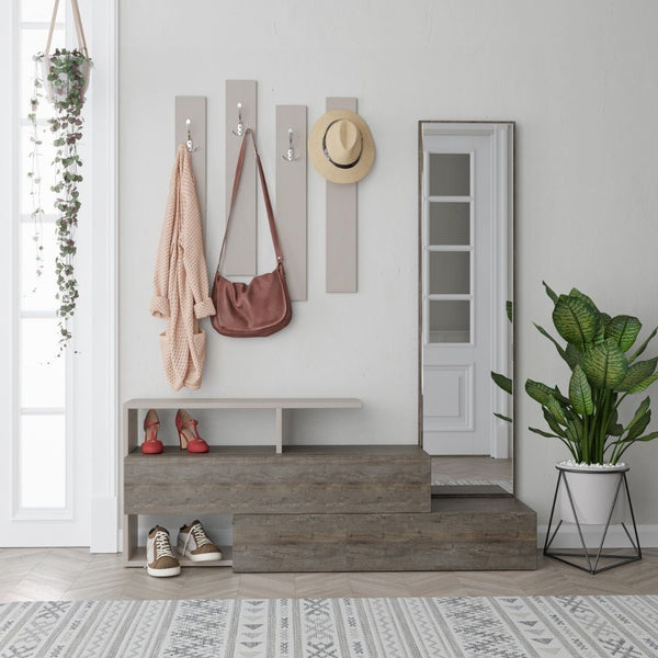 Mobile ingresso 137x35x154 cm Ramda tortora noce con specchio sconto