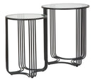 Tavolinetti Dublino Coppia Ø50,5x61,5 - 40,5x57 cm in Ferro e Vetro Nero