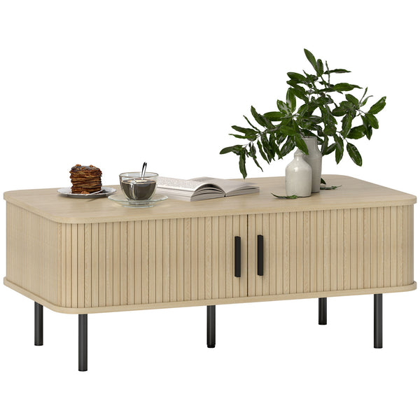 Tavolino da Soggiorno con Ante Scorrevoli 100x55x40 cm in Legno Canettato Rovere e Nero sconto