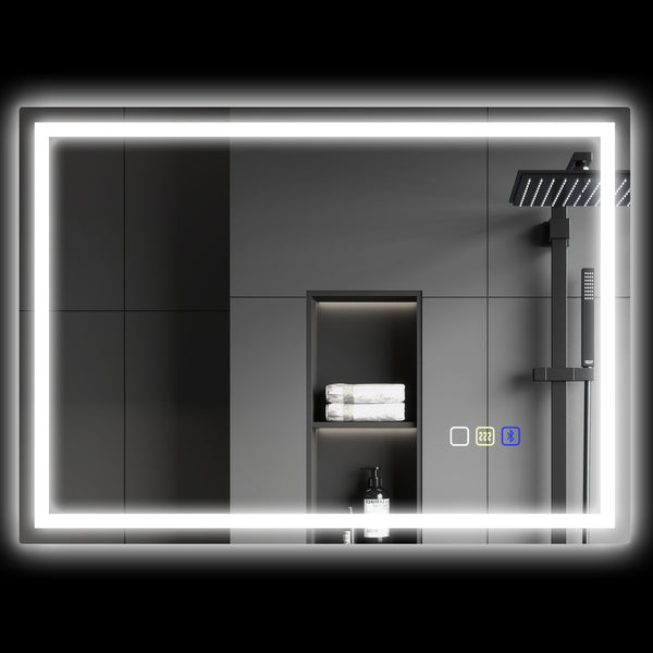 Specchio Bagno da Parete LED Antiappannamento 50x70 cm Speaker Bluetooth e Pulsanti Touch in Vetro Temperato prezzo