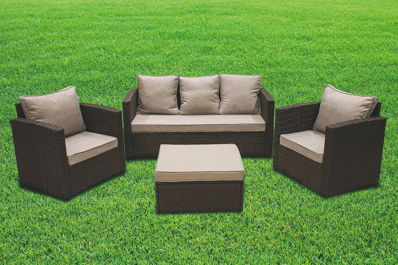 Set da Giardino Divano 2 Poltrone e Tavolino in Rattan Soriani Paros Grigio