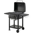 Barbecue a Carbone 112x65x115 cm Griglia Smoker con Ruote in Metallo e Acciaio Nero      