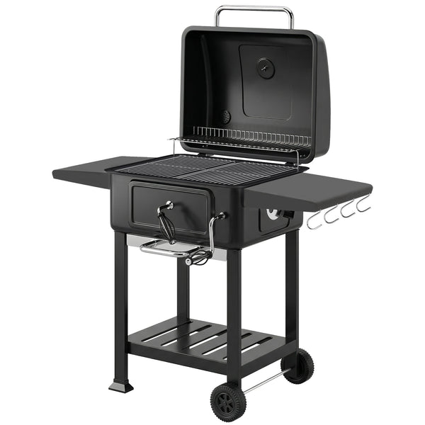 Barbecue a Carbone 112x65x115 cm Griglia Smoker con Ruote in Metallo e Acciaio Nero sconto