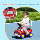 Macchina Cavalcabile per Bambini 18-36 Mesi 49x24x42 cm a Spinta Manuale a Forma di Camion dei Pompieri in PP e Metallo Rosso      