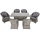 Set Tavolo e 6 Sedie da Giardino in Rattan con Cuscini Grigio