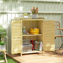Armadio da Giardino 71.5x39x95 cm con Piano in Acciaio Ripiani e Ganci in Legno      