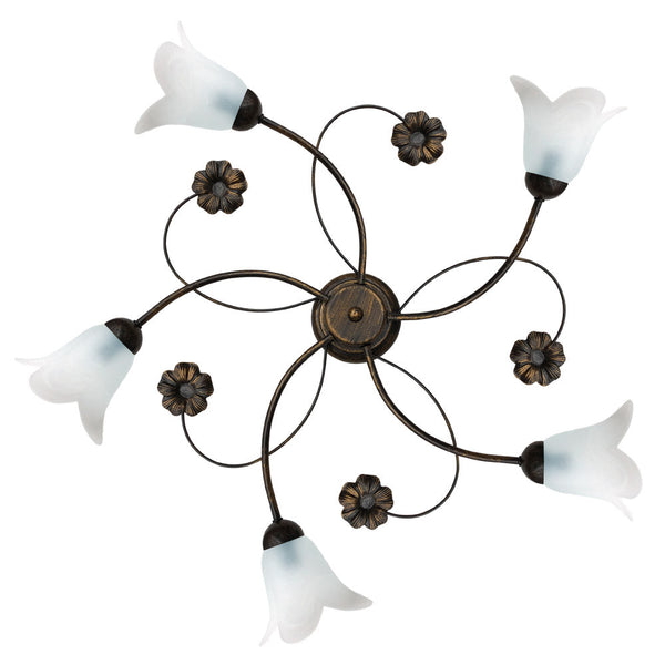 acquista Plafoniera 5xE14 Montatura Marrone Oro Vetro Alabastro Bianco E-Energy Vera