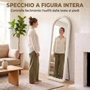 Specchio da Terra e Parete ad Arco 160x60 cm con Cornice in Flanella e MDF Bianco Crema      