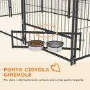 Recinto per Cani 211x141x151 cm con Porticina per Ciotole in Metallo e Tessuto Oxford Nero e Marrone      