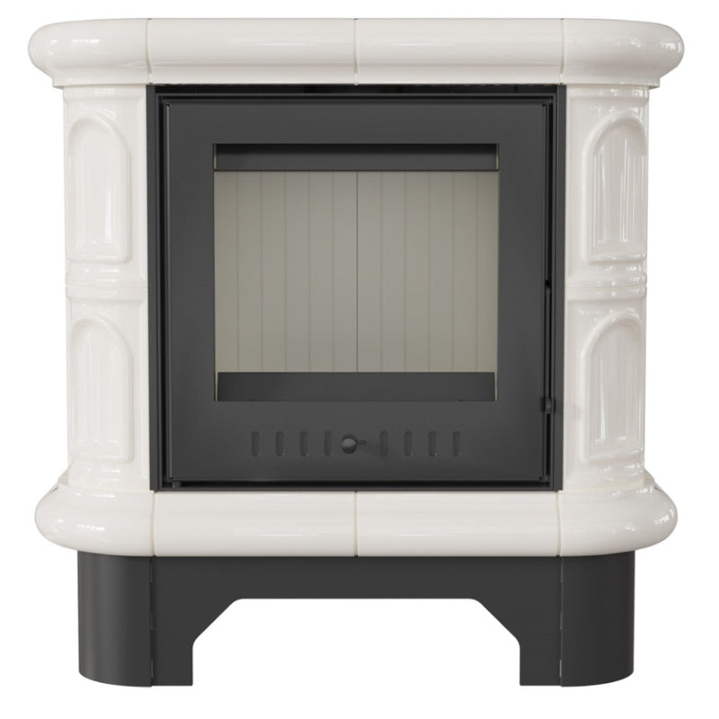 Stufa a Legna 75x74,8x37,7cm Flig Wilmington Bianca con Piastrelle Bianche