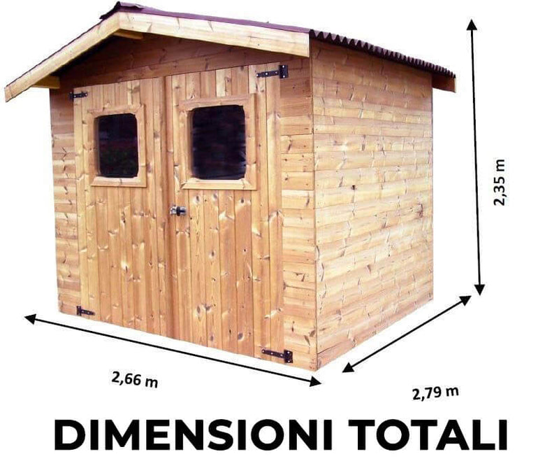 Casetta Box da Giardino 2,4x2,04 m Senza Pavimento in Legno Picea Massello 19mm Tetto a Lastre Therma