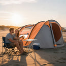 Tenda da Campeggio Pop Up 2 Posti 263,5x220x123 cm con 2 Porte 4 Finestre e Telo Impermeabile Arancione      