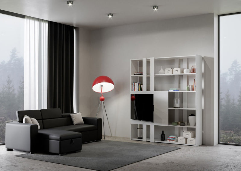 Libreria Moderna 5 Ripiani con Pannello per TV 178x36x204 cm in nobilitato Bianco