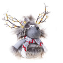 Renna con Led H35 cm in Tessuto Grigio/Rosso