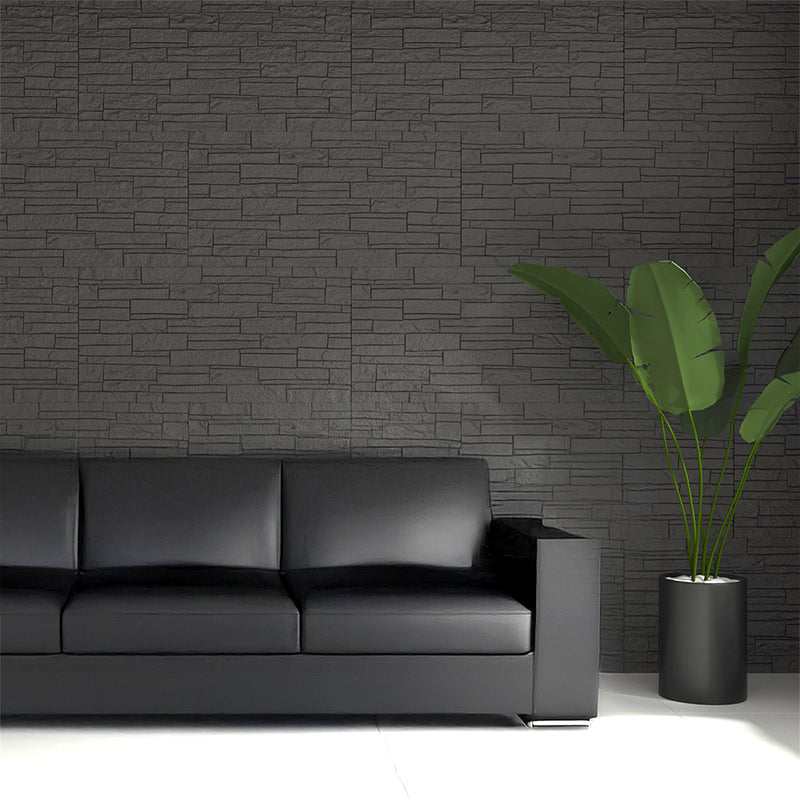 Set 12 Pannelli Decorativi Area 8,6 mq 120x60x2,5 cm Rivestimento Murale Effetto Mattoni in Pietra 3D in PU Grigio Ardesia