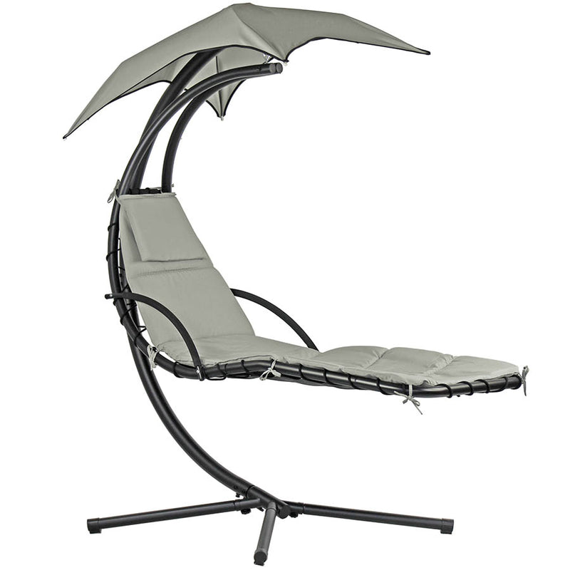 Sedia Dondolo Pensile Relax Chaise Longue con Tettuccio 190x105x205 cm Telly Panna Scuro 