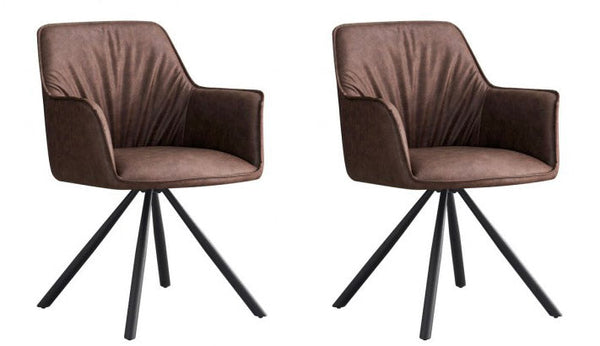 Set 2 Sedie Girevoli con Braccioli 59.5x61x84 cm in Poliestere Breval Marrone Scuro online