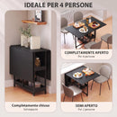Tavolo Pieghevole 80-133x80x75 cm con Ruote Ribalte Laterali e Vani Aperti in Truciolato e Metallo Nero      