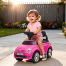Macchina Cavalcabile per Bambini 12-36 Mesi Licenza Fiat 61x28x38,3 cm con Musica Clacson e Vano Sottosedile in PP Rosa      