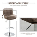 Set 2 Sgabelli da Bar 41,5x45x85-107 cm in Similpelle Marrone e Argento