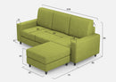 Divano 3 Posti con Pouf 208x155x85 cm Sakar in Tessuto Verde