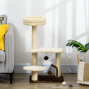 Albero Tiragraffi con Posatoio e Palline 44x38x74 cm Palo in Sisal Beige