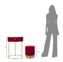 Comodino Toeletta con Puff Vellit Rosso Ø52x70 cm - Ø36x39 cm in Pino e MDF e Metallo      