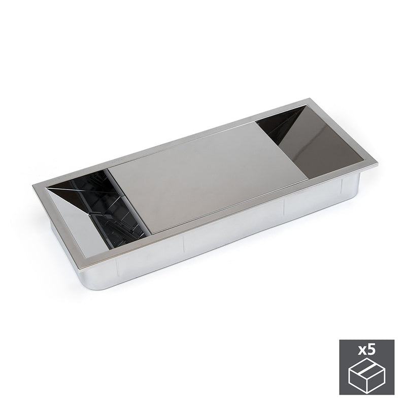 Passacavi da Tavolo Rettangolare 152 x 61 mm da Incasso Plastica Cromato 5 Pezzi Emuca