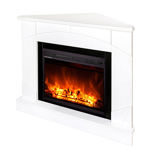 acquista Camino Elettrico da Pavimento ad Angolo 85x106x53 cm Effetto Fiamma 1500W Madeira & lorance Bianco