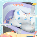 Vaschetta Bagnetto Pieghevole 83x48x23,5 cm con Cuscino e 2 Ripiani Viola e Bianco
