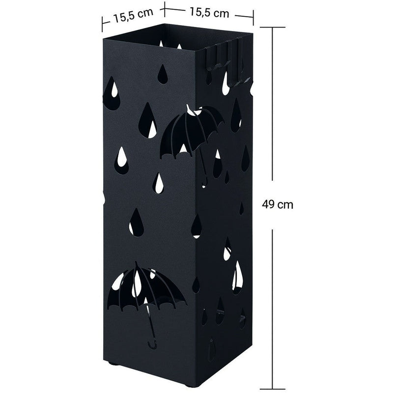 Portaombrelli 15,5x15,5x49 cm con Vaschetta in Metallo Nero