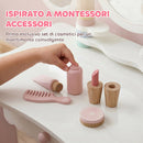 Toeletta per Bambini 3+ Anni 55x37x87,6 cm con Sgabello Cassetto 3 Specchi e 5 Accessori in MDF e Legno di Pino Rosa      