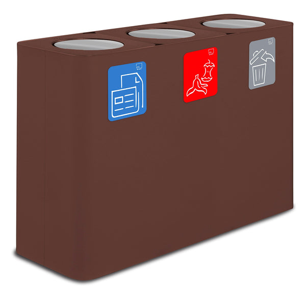 Pattumiera Sistema di Raccolta Rifiuti 115x38xh80 cm in Acciaio 3 Scomparti Marrone sconto