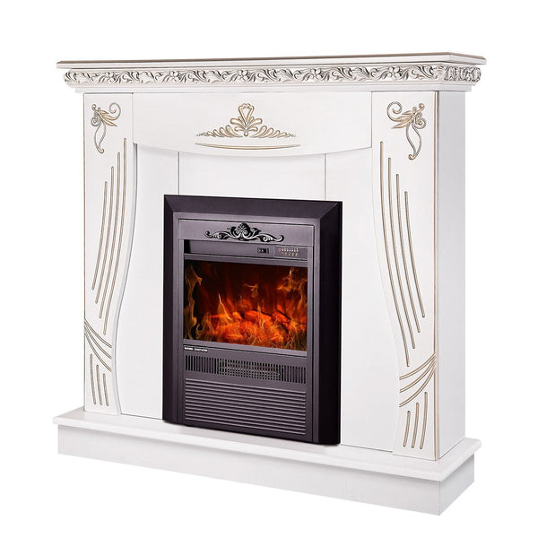 Camino Elettrico da Pavimento 103,5x110x30 cm Effetto Fiamma 2000W Napoli & Cristina Bianco sconto