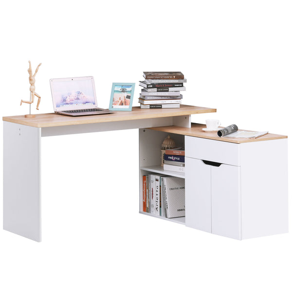 sconto Scrivania Angolare con Libreria 140x117x76 cm con Armadietto e Cassetto color Legno e Bianco