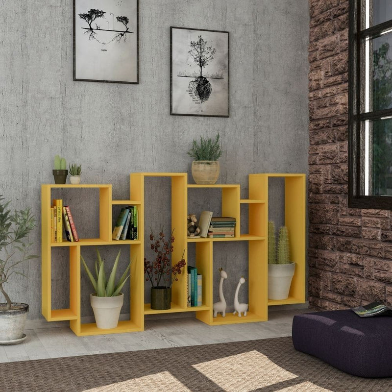 Libreria orizzontale bifacciale 96x25,5x168,5 cm mostarda