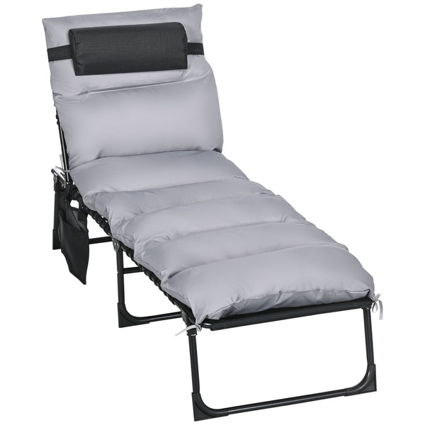 Lettino Prendisole da Giardino Pieghevole 58x189x32,5 cm con Cuscino e Tasca Laterale Grigio Chiaro acquista