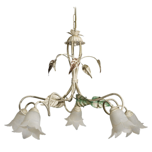 acquista Lampadario 5xE14 Montatura Anticata Vetro Paglierino E-Energy Arianna