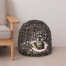 Cuccia in PVC Effetto Vimini per Gatti Ø49x46 cm con Cuscino  Marrone