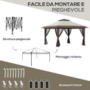 Gazebo Pieghevole 4x4 m ad Altezza Regolabile con Zanzariera e Borsa in Metallo e Tessuto Oxford Beige      