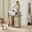 Mobile Asse da Stiro in Effetto Lino Armadietto e Barra per Vestiti 127x42,5x99 cm Grigio e Color Legno      