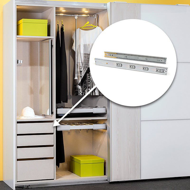 Guide a Sfere per Cassetti con Estrazione Totale H45 mm L350 Zincato Bianco Acciaio Emuca