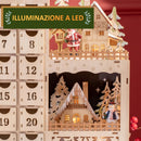Calendario Avvento di Natale 22x9x30 cm con 12 Luci a LED in Compensato Arancione
