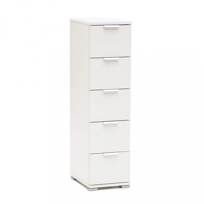 Cassettiera 5 Cassetti Bianca 27x38x103 h cm in Truciolare bilaminato Bianco