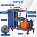 Carrello Pulizie Professionale 2 Secchi con Strizzatore e 3 Ripiani Grigio Blu e Arancione  