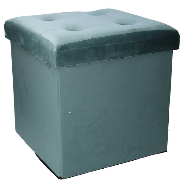 sconto Pouf Contenitore Pieghevole 38x38xh38 cm in Velluto Verde Salvia