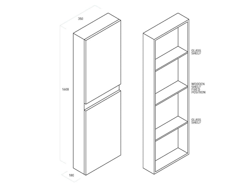Mobile a Colonna da Bagno 1 Anta Soft Close 35x18x160 cm TFT Bali Twist Bianco
