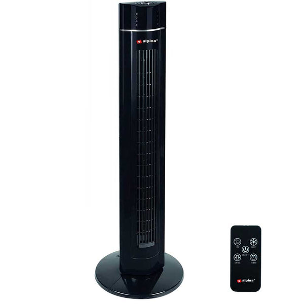 Ventilatore Torre Colonna Oscillante 60W 107cm 3 Velocita Timer Telecomando Nero Alpina online