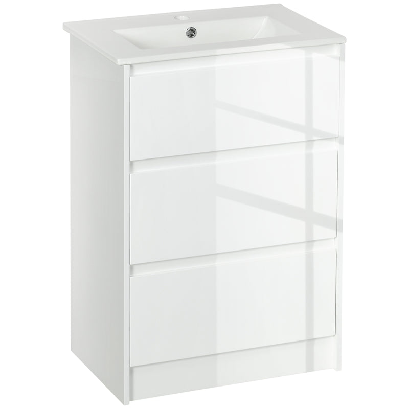 Mobiletto Bagno 2 Cassetti 61x37x88 cm con Lavabo in Ceramica Bianco