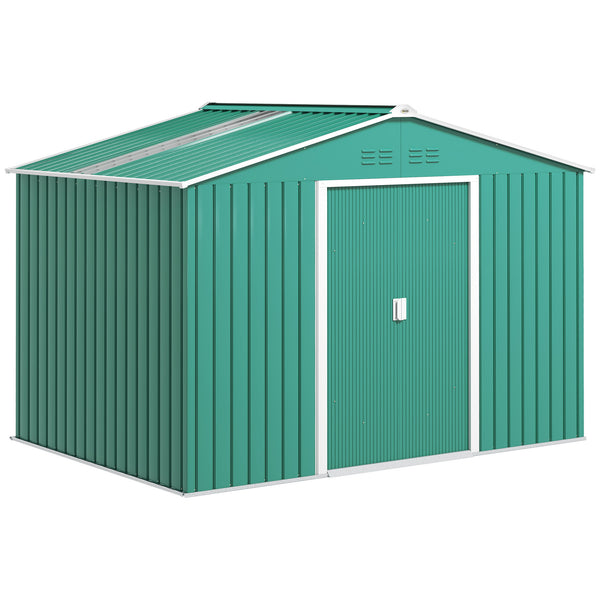 sconto Casetta Box da Giardino Porta Attrezzi 277x195x192 cm con 2 Porte Scorrevoli Verde Scuro